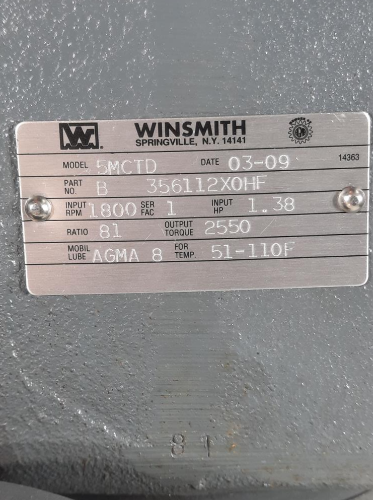 Winsmith Gear Reducer Model#: 5MCTD Part# B356112X0HF