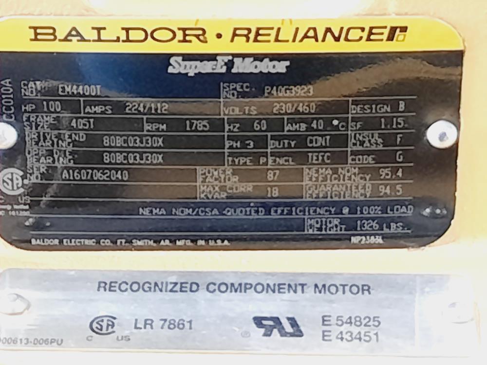 Baldor EM4400T 100 HP 1785 RPM 405T Electric Motor