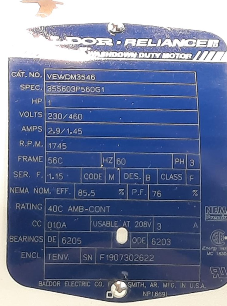 Baldor Reliance 1HP Electric Motor, 1745 RPM, 56C Frame, Cat #: VEWDM3546
