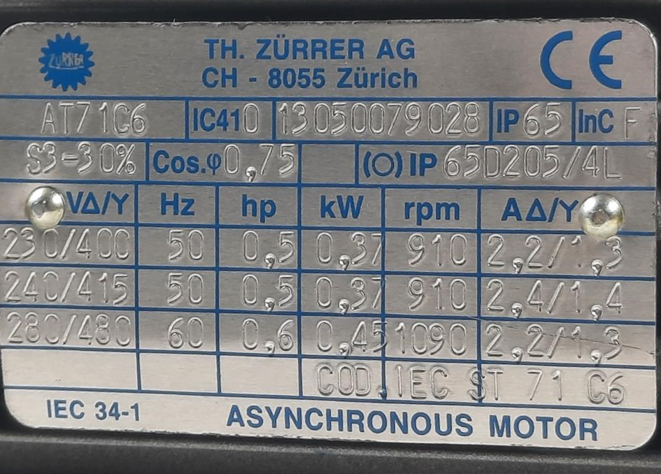 Zurrer AG CH-8055 Zurich Motorized Gear Reducer Model: 80 