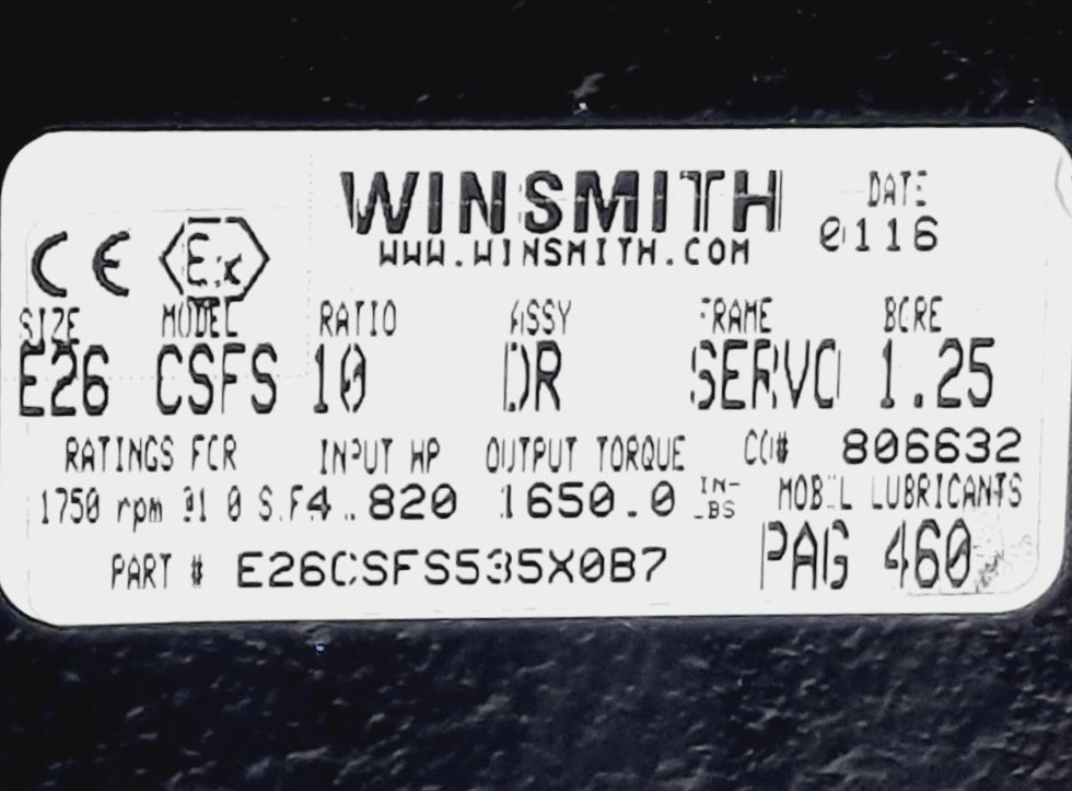 Winsmith SE Encore E26 Worm Gear Reducer Model: CSFS Ratio 10