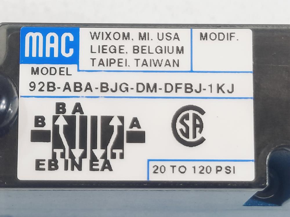 MAC Solenoid Valve  92B-ABA-BJG-DM-DFBJ-1KJ