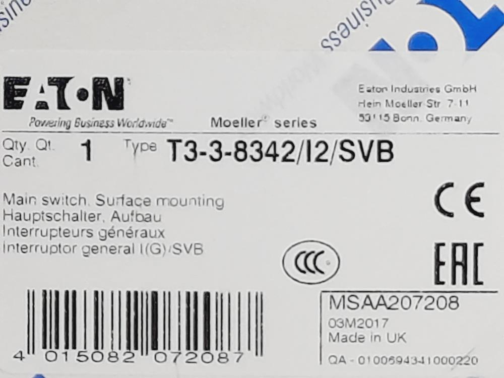 Eaton Rotary Cam Switch Surface Mounting T3-3-8342-I2/SVB