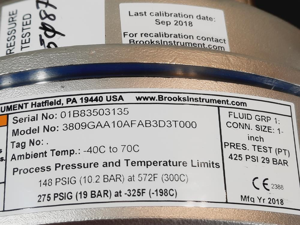 Brooks 1" MT3809 Metal Tube Variable Area Flowmeter 3809GAA10AFAB3D3T000