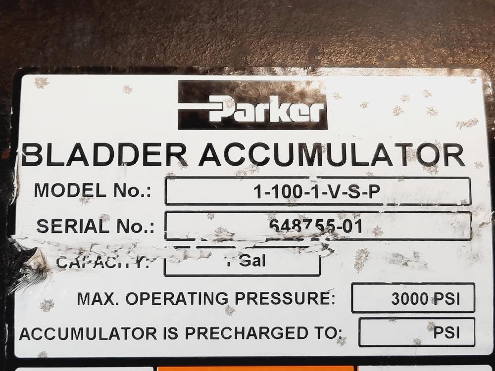 Parker 1-Gallon Bladder Accumulator, 3000 PSI, Model# 1-100-1-V-S-P