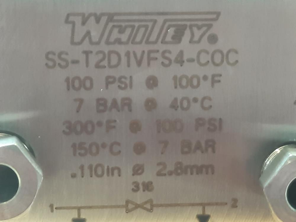 Whitey Swagelok SS-T2D1VFS4 Stream-Select Switching & Shutoff Valve Assembly