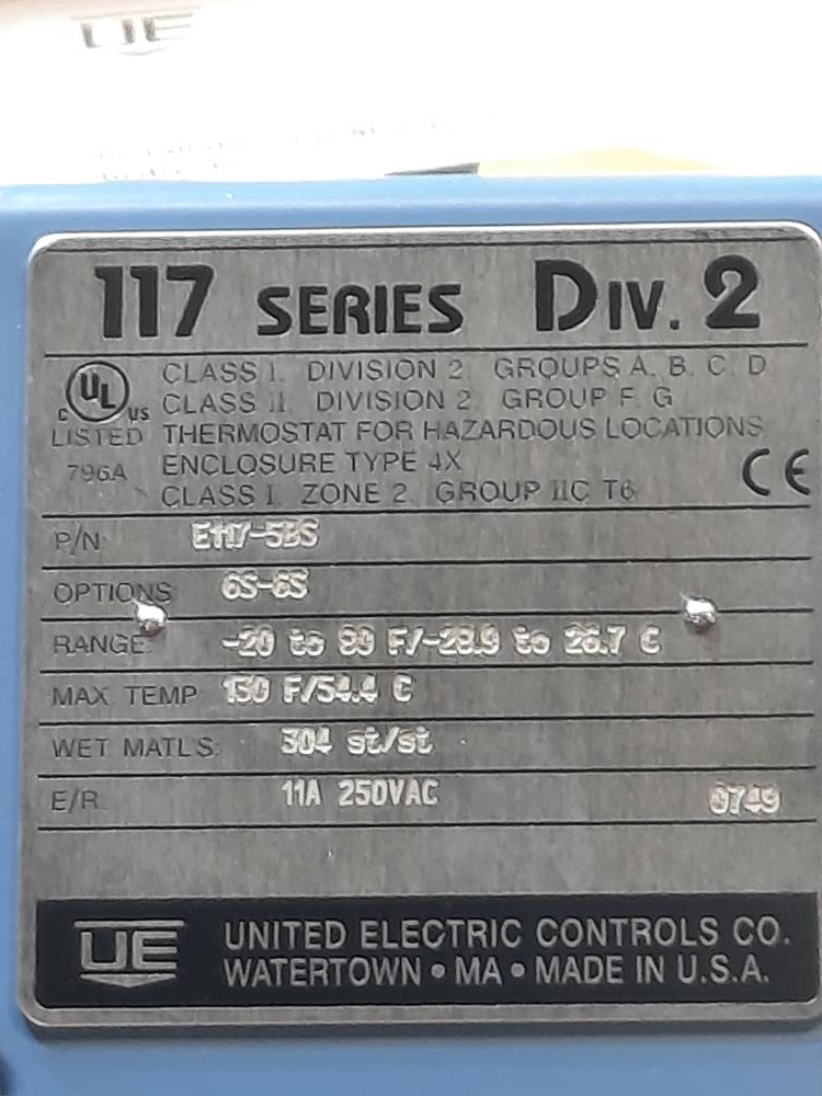 United Electric 117 Series Temperature Switch E117-5BS