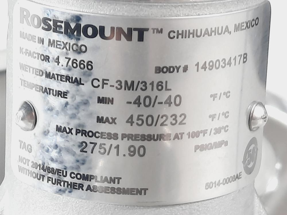 Rosemount 8800D Series Reducer Vortex Flow Meter 8800DR060SA1N1F1MTAR20M5GE