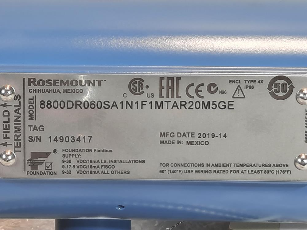 Rosemount 8800D Series Reducer Vortex Flow Meter 8800DR060SA1N1F1MTAR20M5GE