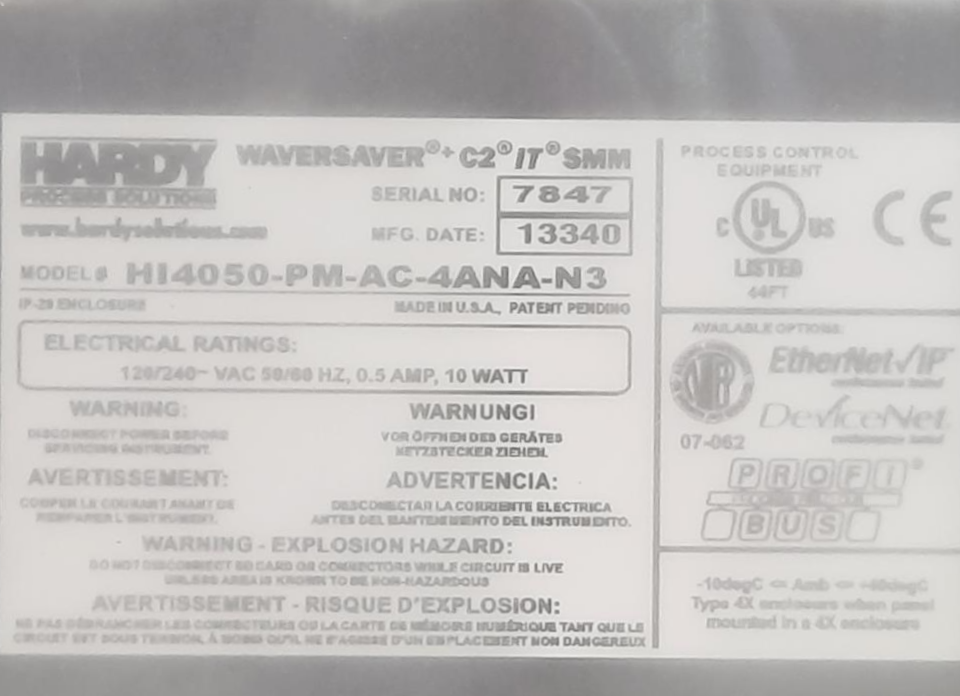 Hardy Process Solutions Weight Controller HI4050-PM-AC-4ANA-N3