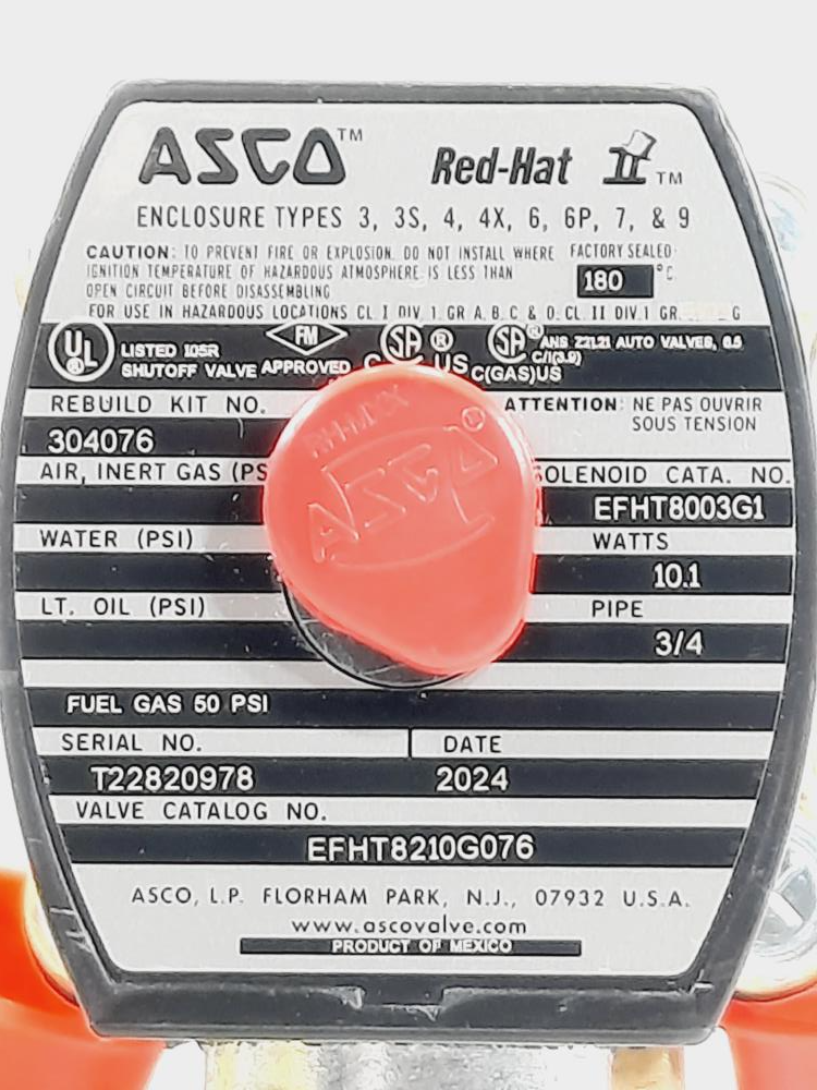ASCO Red Hat II 3/4" NPT 2-Way Brass Solenoid Valve  EFHT8003G1 /EFHT8210G076