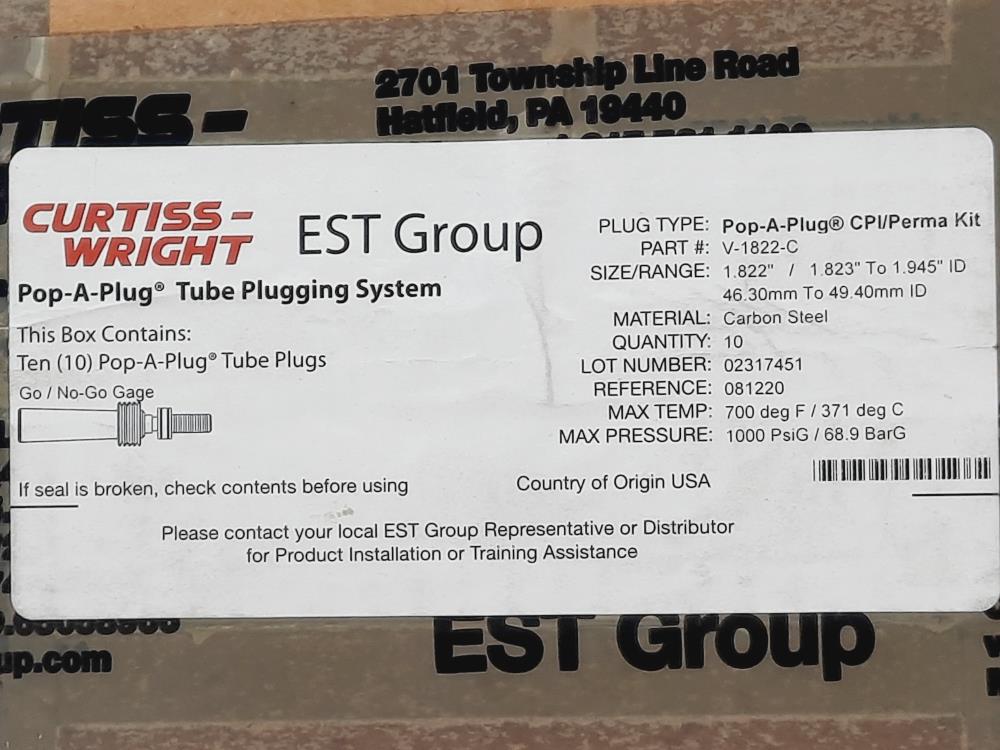 Curtiss-Wright EST Group Pop-A-Plug Tube Plugging System V-1822-C