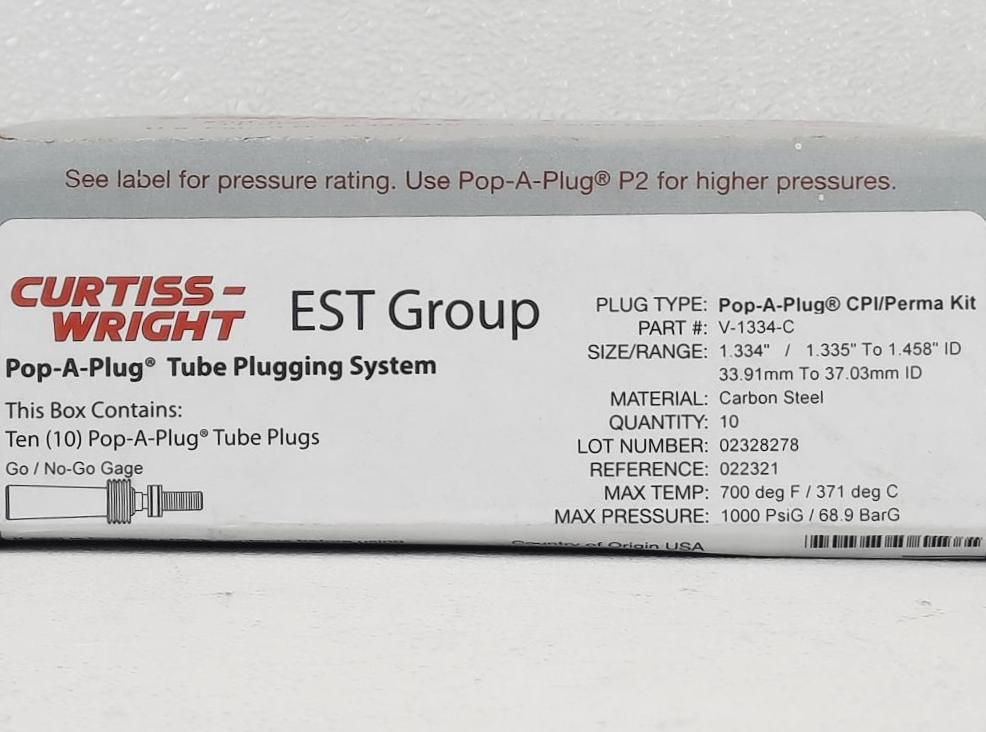 Curtiss-Wright EST Group Pop-A-Plug Tube Plugging System V-1334-C