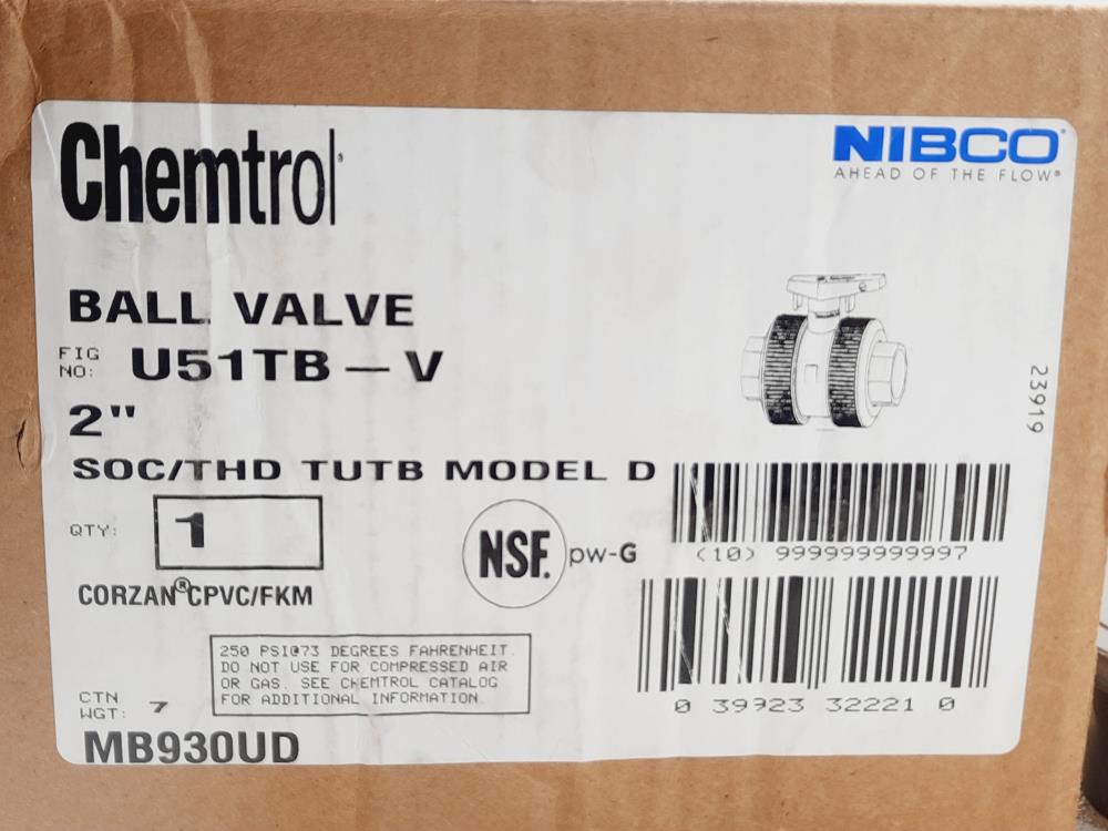 Chemtrol 2" U51TB-V CPVC/FKM Ball Valve SOC/THD TUTB Model D 