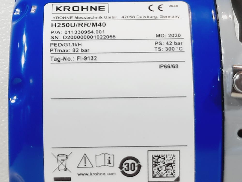 Krohne 1" 300# Stainless Steel Variable Area Flowmeter H250U/RR/M40