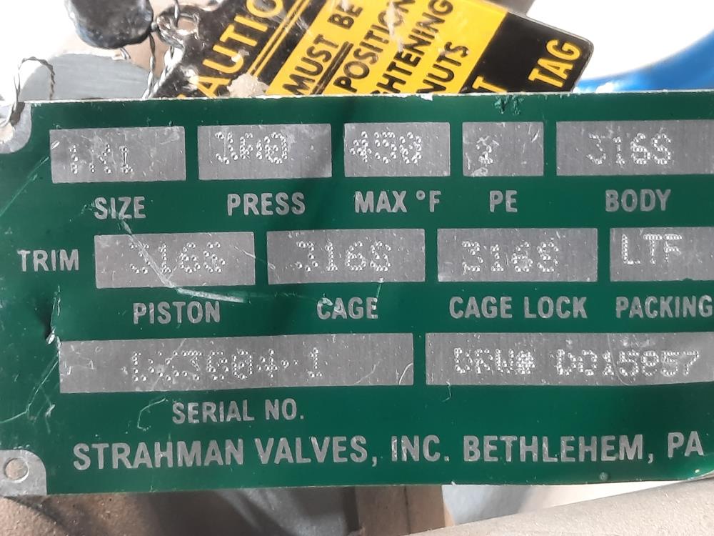 Strahman 1" x 1" 600# 316SS Flanged Piston Valve Y-768-2