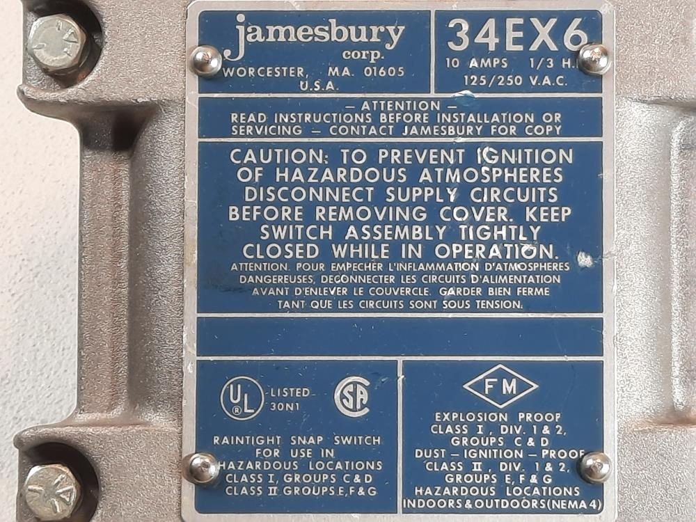 Jamesbury Raintight Snap Explosion Proof  Limit Switch 34EX6