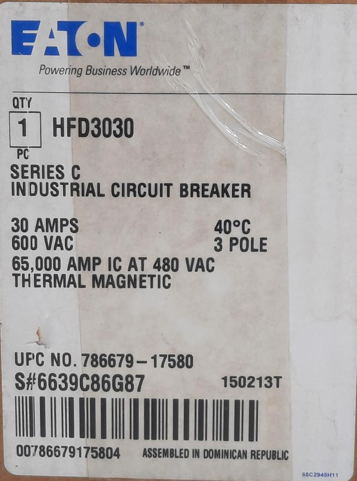 Eaton Industrial Molded Case Circuit Breaker HFD3030