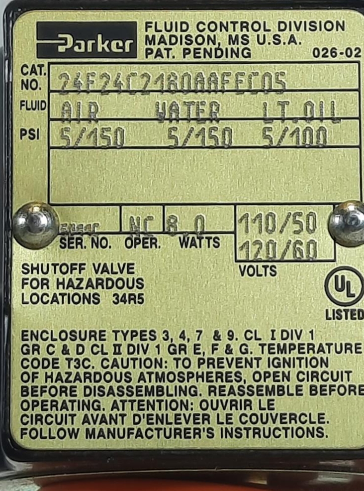 Parker 24F24C2180AAFEC05 Diaphragm Offset Pilot 2-Way Solenoid Valve 1-1/2"