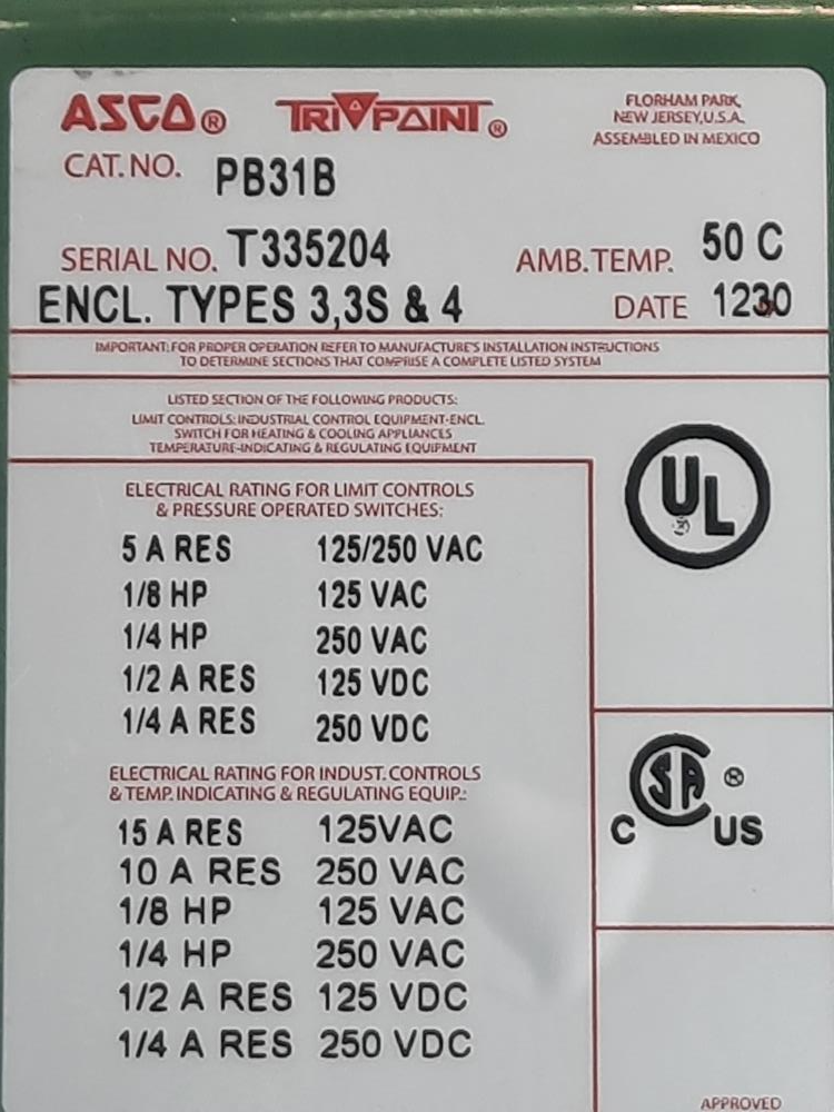 Asco Limit Control Pressure Switch PB31B/RD30A21