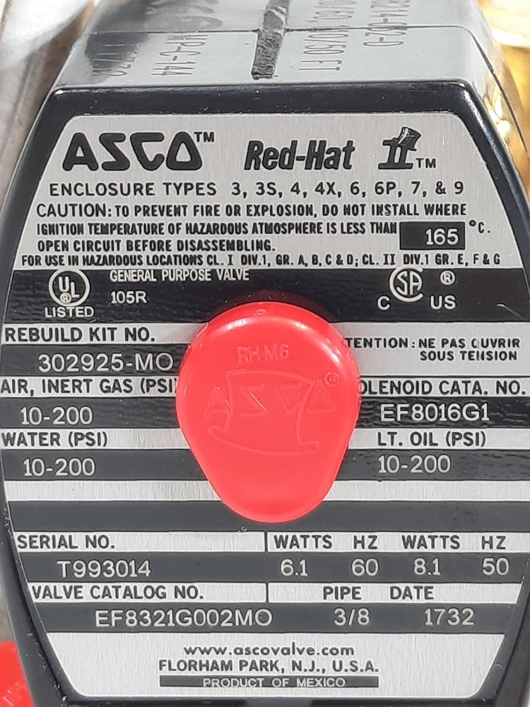 Asco 3-Way Brass 3/8"  Solenoid Valve EF8321G002M0/EF8016G1