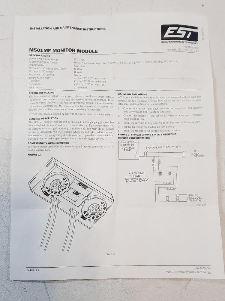 Edwards EST M501MF Monitor Module