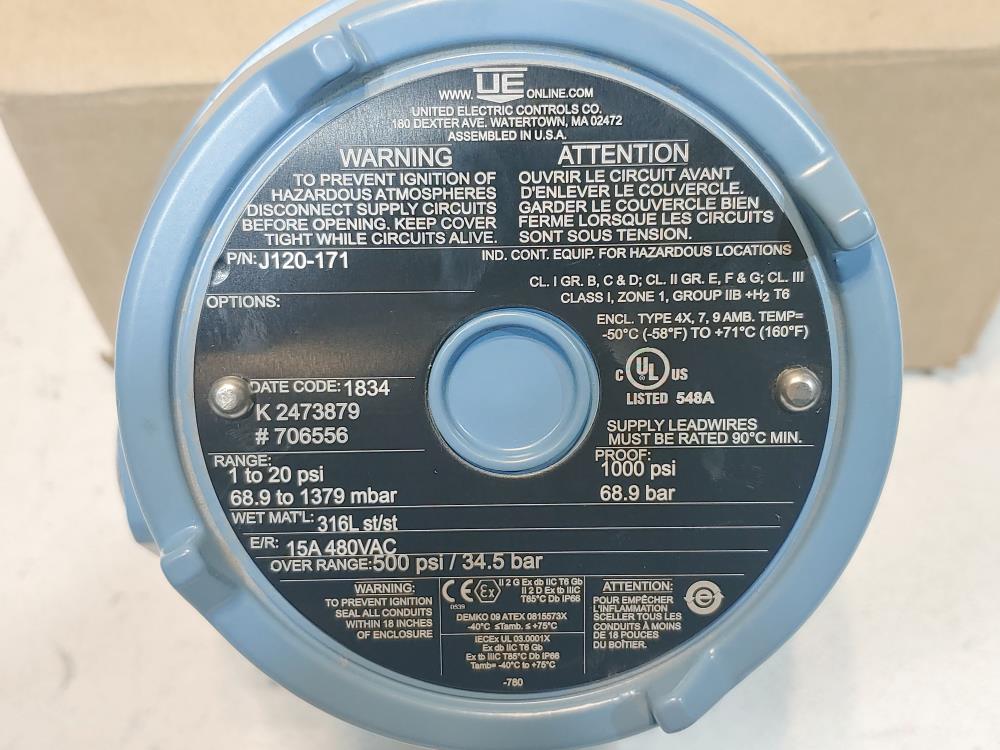 United Electric Controls Pressure Switch J120171