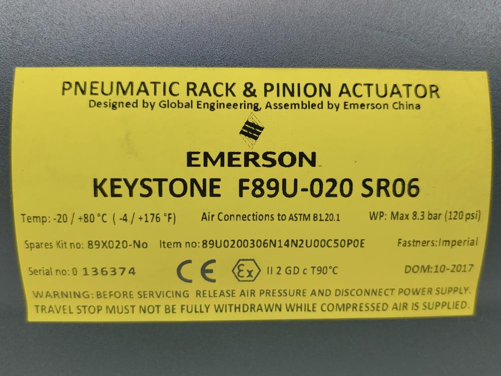 Keystone Pneumatic Rack & Pinion Actuator F89U-020-SR06