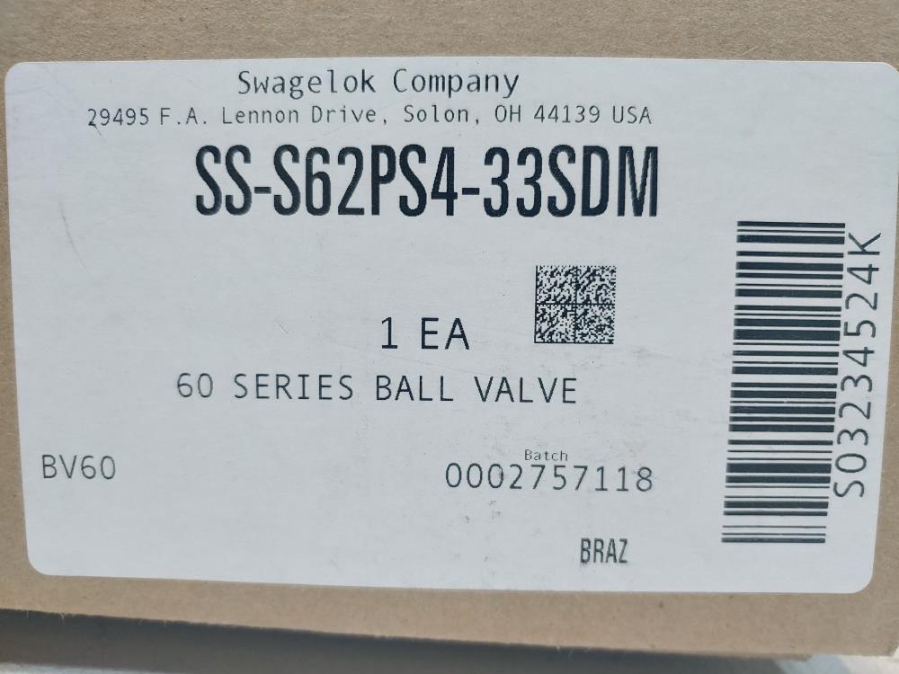 Swagelok Ball Valve Reinforced NC Actuator SS-S62PS4-33SDM