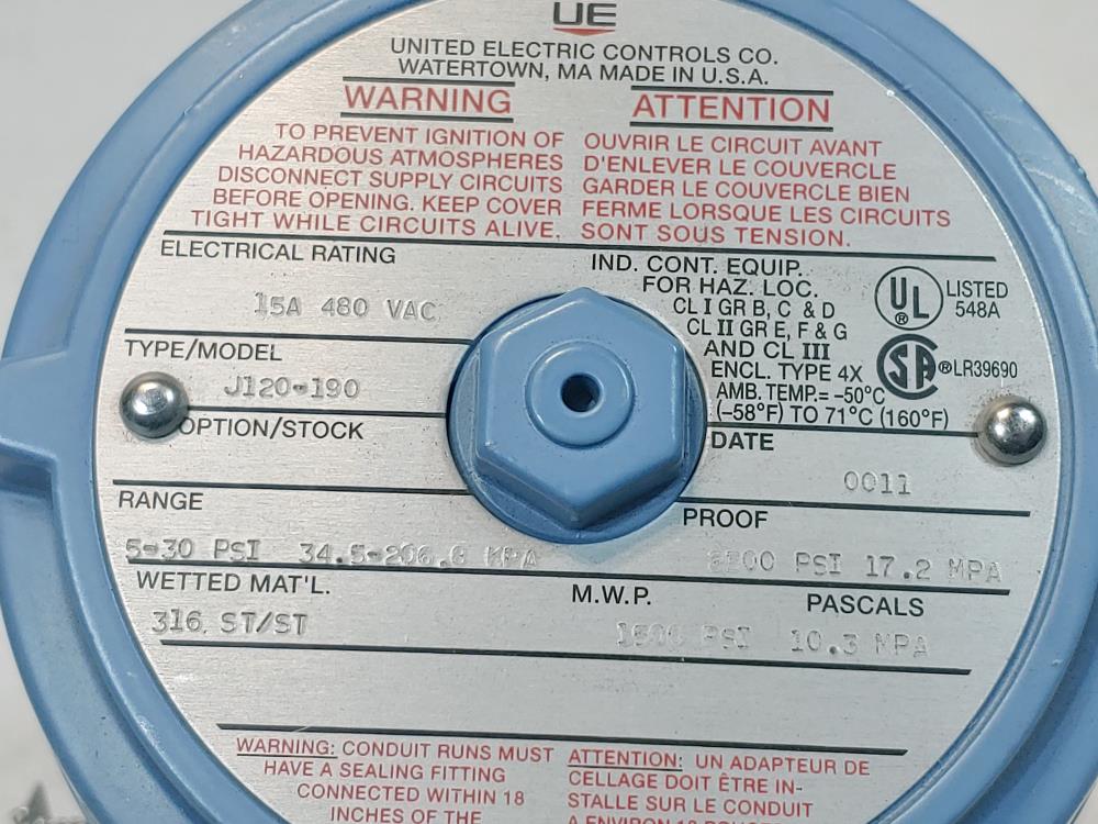 United Electric 120 Series Pressure Switch J120190