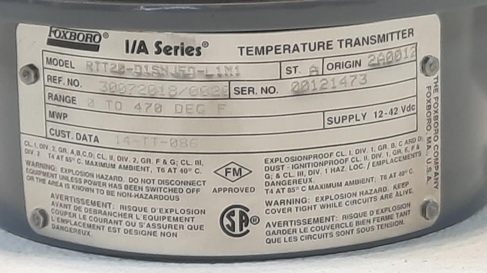 Foxboro I/A Series Temperature Transmitter RTT20-D1SNJFD-L1M1