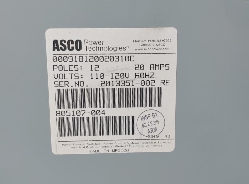 ASCO Lighting Contactor 000918120020310C w/Enclosure