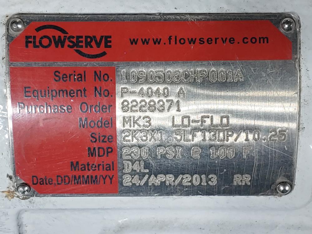 Flowserve Durco MK3 LO-FLO Pump 2K3X1.5LF w/ 10HP Motor