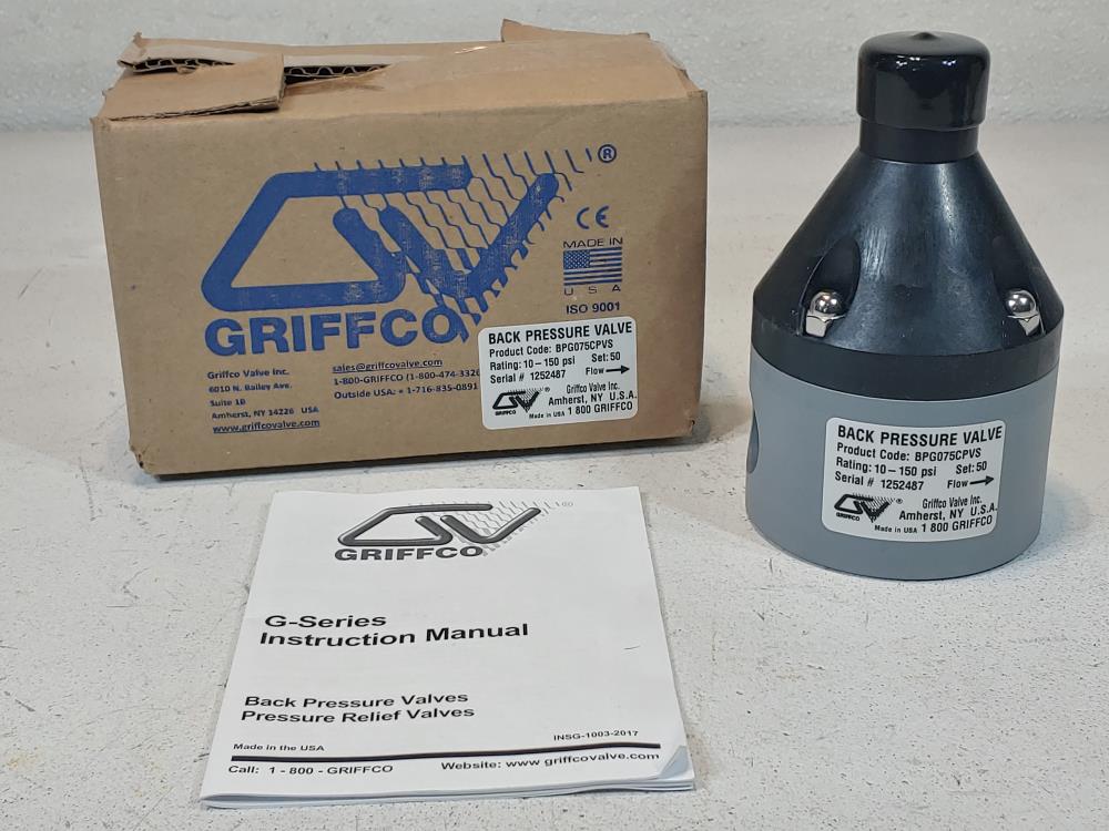 Griffco Back Pressure Valve, Product Code#: BPGO75CPVS