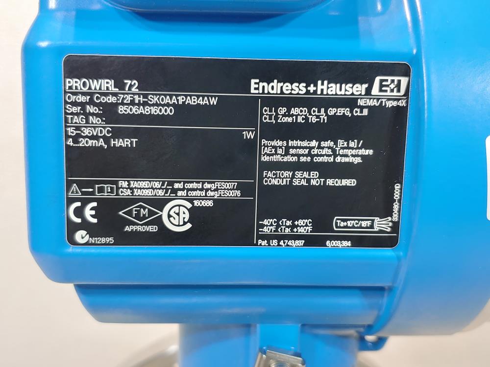 Endress Hauser PROWIRL 72 Flow Meter 72F1H-SK0AA1PAB4AW