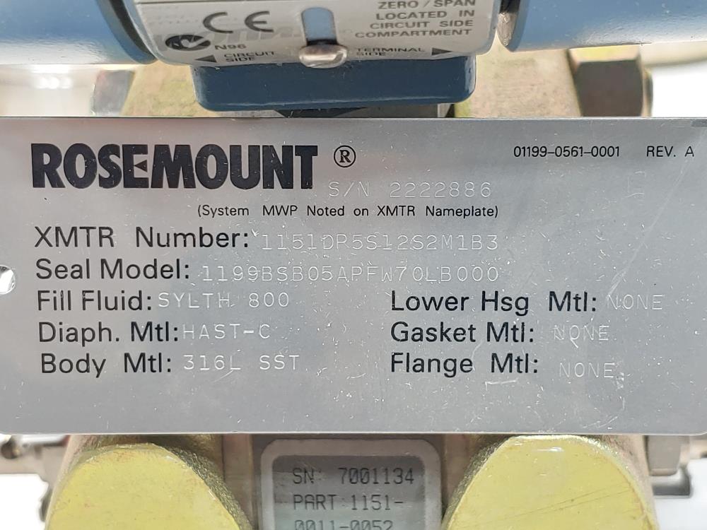 Rosemount 1151 Smart Pressure Transmitter 1151DP5S12S2M1B3 w/ diaphragm Seal 