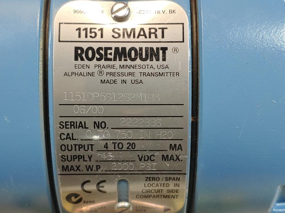 Rosemount 1151 Smart Pressure Transmitter 1151DP5S12S2M1B3 w/ diaphragm Seal 