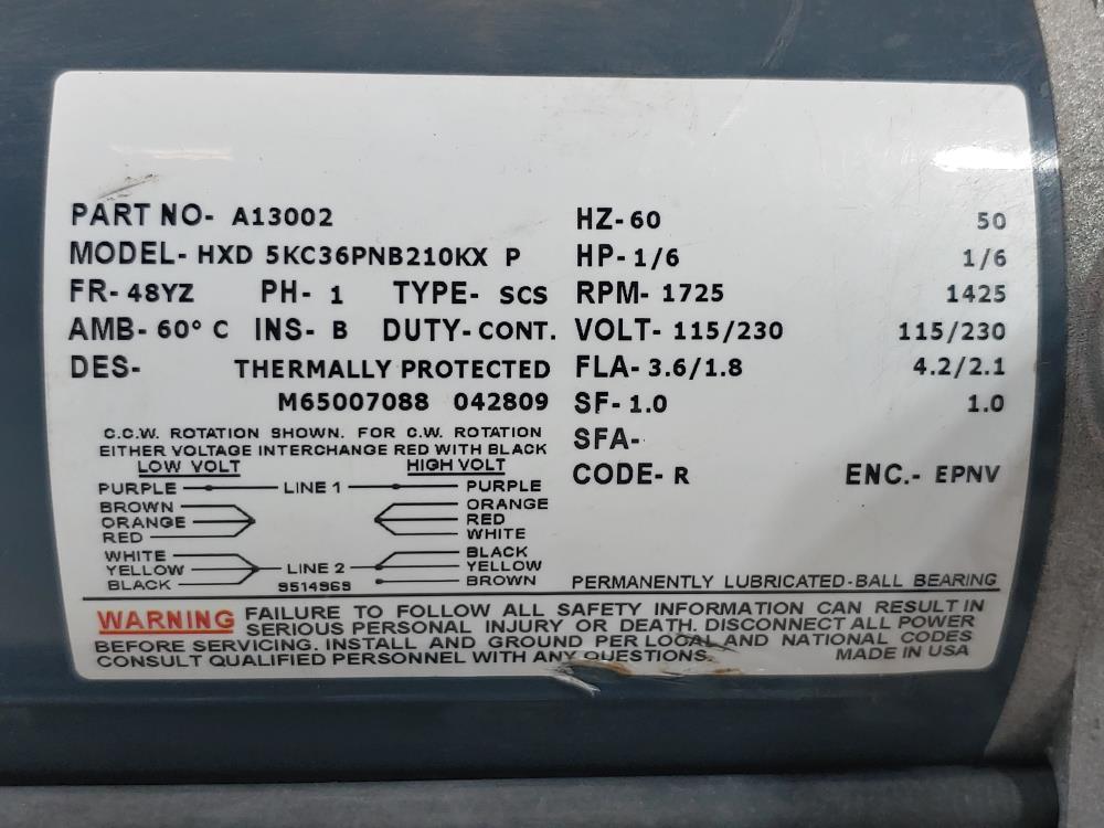 Air Dimensions Dia-Vac Pump R221-FT-EA1 w/ U.L Motor NO.F BX806516