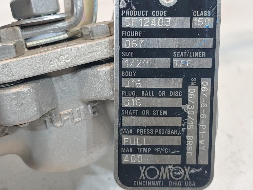 XOMOX Tufline Fig 067 1/2" 150 CF8M Plug Valve 067-6-6-p1-WY