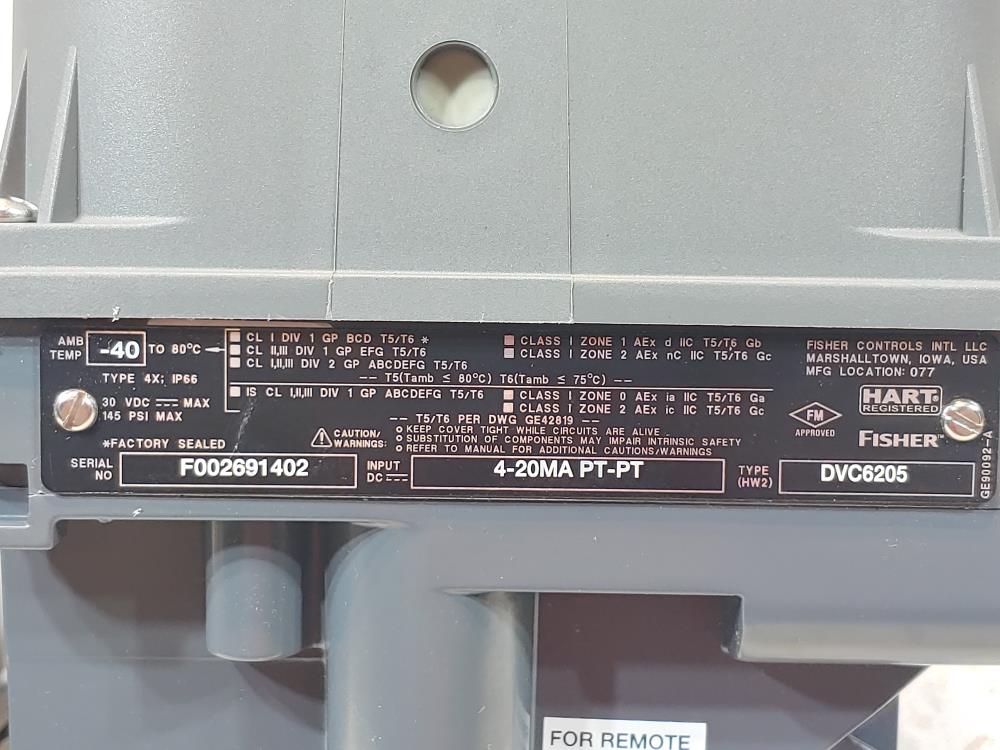 Fisher Fieldvue Digital Valve Controller Type# DVC6205