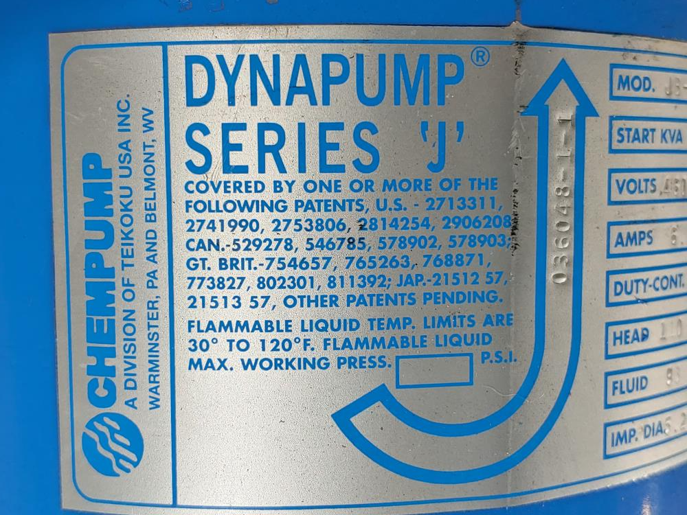 ChemPump 1" x 3/4" Canned Motor Pump JB-3K-1CA20,  Start KVA 29.9