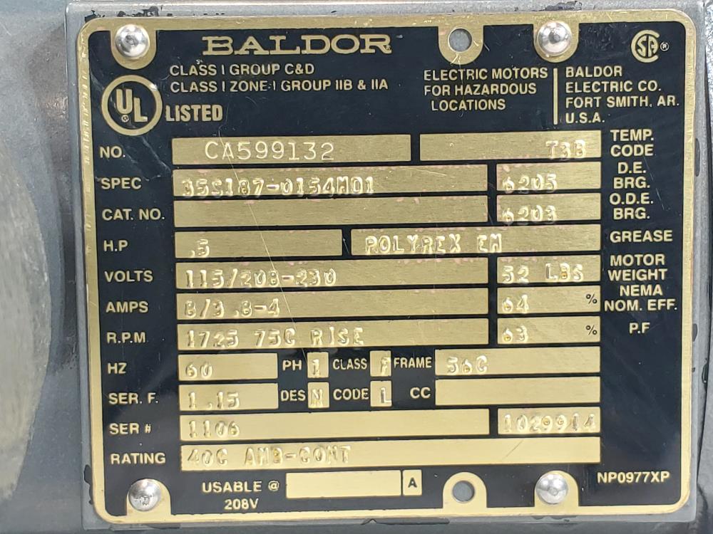 Baldor Motor Model #: CA599132