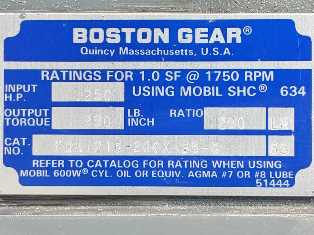 Boston Worm Gear Double Reduction Speed Reducer Model #FWA721B-200X-B5-G