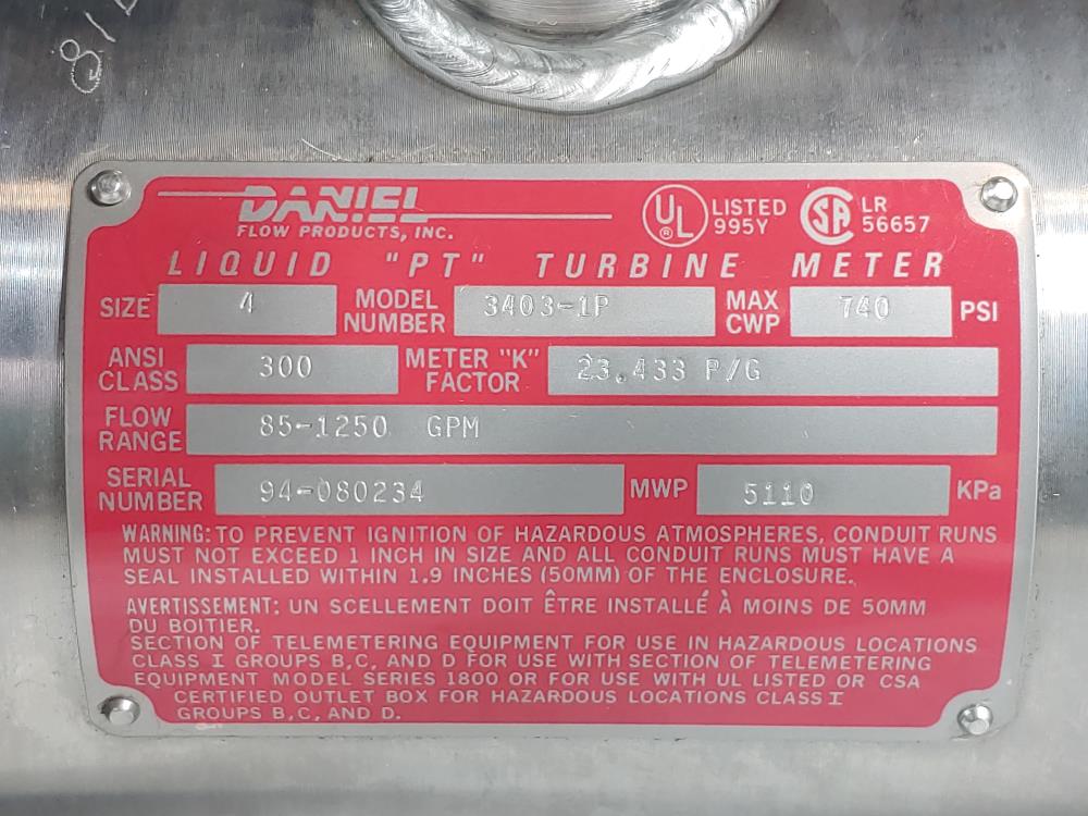 Daniel Liquid "PT" Turbine Meter 4" 300#  Model#: 3403-1P 
