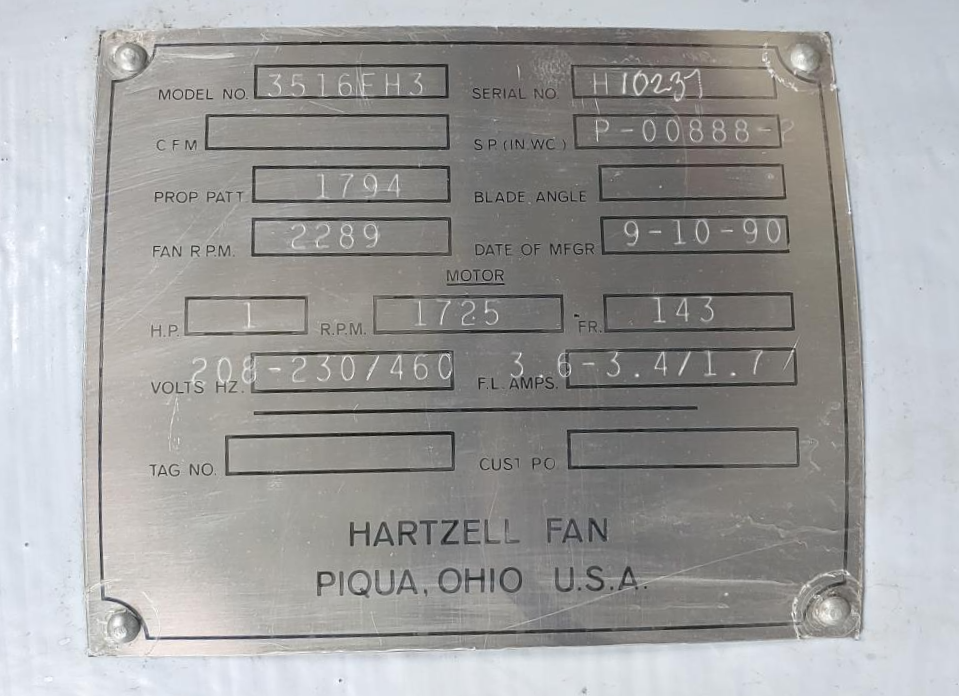 HARTZELL Series 35 Fiberglass Belt Drive Duct Axial Fan - 16"