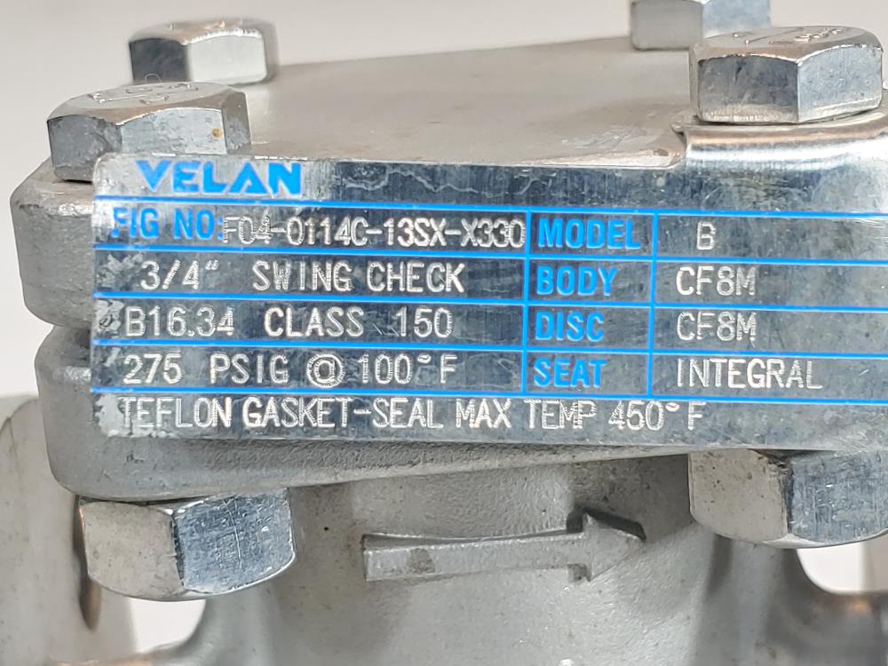 Velan 3/4" 150# Swing Check Valve Part#: F04-0114C-13SX-X330