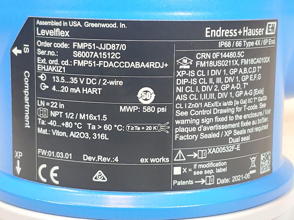Endress Hauser Levelflex FMP51JJD87/0 Guided Wave Radar Level Transmitter