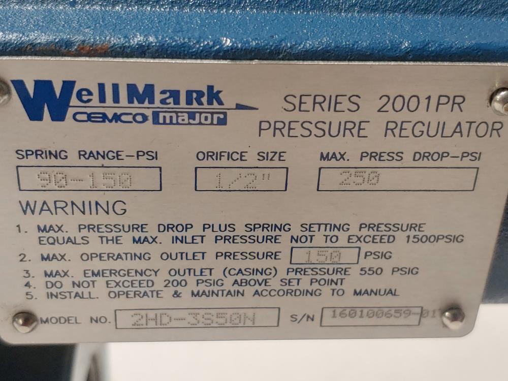 Wellmark Series 2001PR Pressure Regulator Model 2HD-3S50N