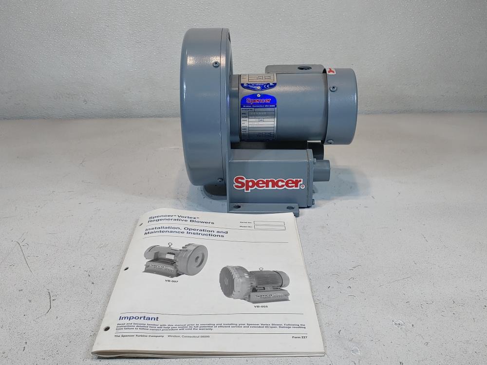 Spencer Vortex Blower, VB-002SB-001 w/ .25 TE HP Motor, 300 RPM