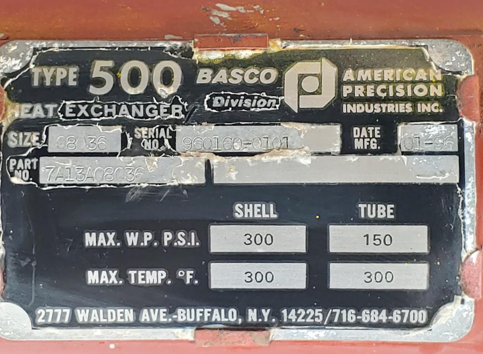 Basco 500 Tube Heat Exchanger Size 08036